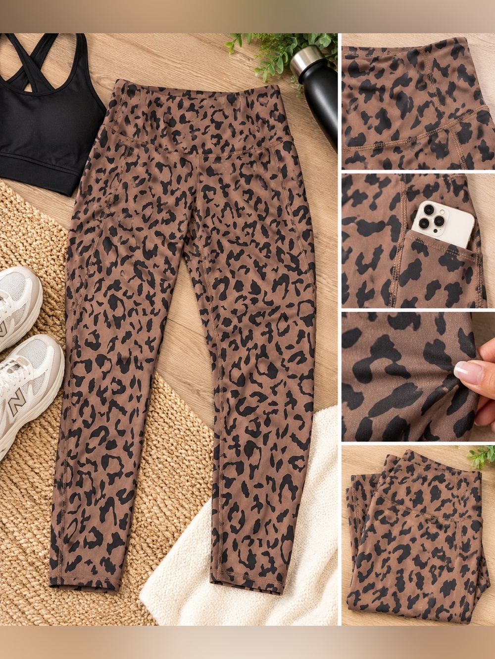 90 Degree Leopard Print High Rise Leggings Brown Black Yoga Workout Pants